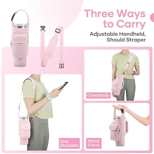 Carrier Bag with Phone&Flap Pockets for Stanley 40/30oz Tumbler with Handle, Insulated Neoprene Cup Holder Carrier Bag w/Shoulder & Handheld Strap Fits Stanley Cup Accessories thumbnail 4