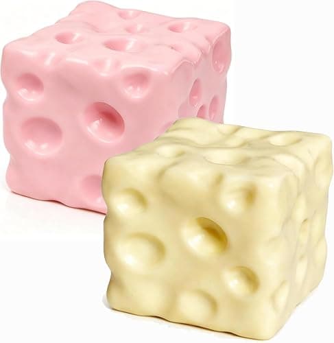 Cheese Squishys Stress Relief Original Sensory Food Squishys Stress Relief Fidget Toy Stress-Balls for Adults Stocking Stuffer Novelty Gifts for Birthday (Pink+Yellow) - Image 1