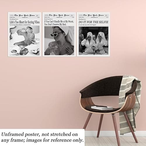 Set of 3 Modern Preppy Newspaper Canvas Wall Art Black and White New York Newspapers Prints for Dorm Room Aesthetic Funky Urban Decor 3Pcs11x14in Unframed thumbnail 4