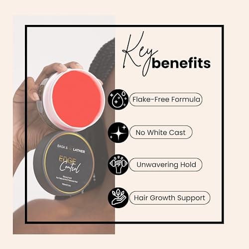 BASK & LATHER Strong Hold Edge Control Gel with Castor Oil, Non-Greasy, Non-Flaking, No White Cast, Long Lasting, Supports Hair Growth, Natural Formula, For All Hair Types, 5.3 Fl Oz thumbnail 4
