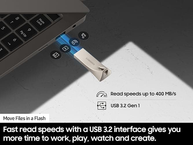 Samsung BAR Plus USB 3.2 Flash Drive, 512GB USB Standard Type-A, Speeds Up to 400MB/s, Portable Storage Memory Stick, Durable Thumb Drive Compatible with USB 3.0/2.0, MUF-512BE3/AM, Champagne Silver thumbnail 5