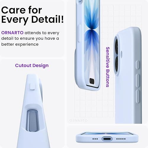 ORNARTO Coque pour iPhone 17 (6,3") - en Silicone Liquide, Protection Antichoc Complète, Intérieur Doux en Microfibre - Bleu Clair thumbnail 5