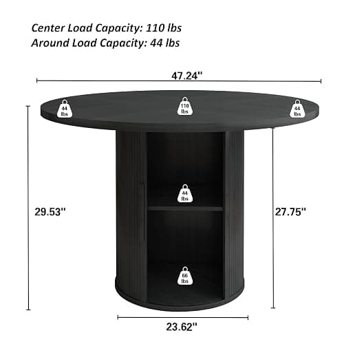 weselon 47 inch Round Dining Table for 4, Kitchen Table Dinner Table with 2-Layer Storage Shelf and Wood Slide Door for Home Dining Room Living Room (Black) thumbnail 2