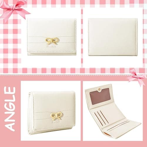 Sunwel Fashion Wallets Girls Cute Coquette Bow Small Wallet Aesthetic Card Holder ID Window Purse for Women (CREAM) thumbnail 5