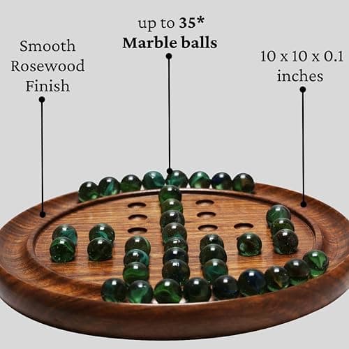 Wooden Solitaire Board Game – 10-Inch Marble Strategy Board with 33 Balls – Classic Solo Game for Adults & Family thumbnail 3