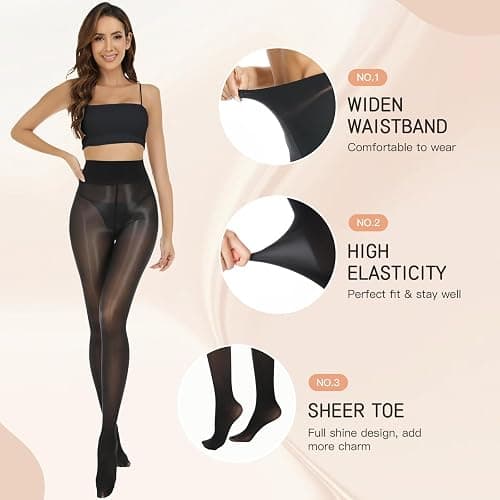 MANZI Shiny Pantyhose for Women 2 Pairs Shimmer Sheer Tights Ultra Silky thumbnail 4