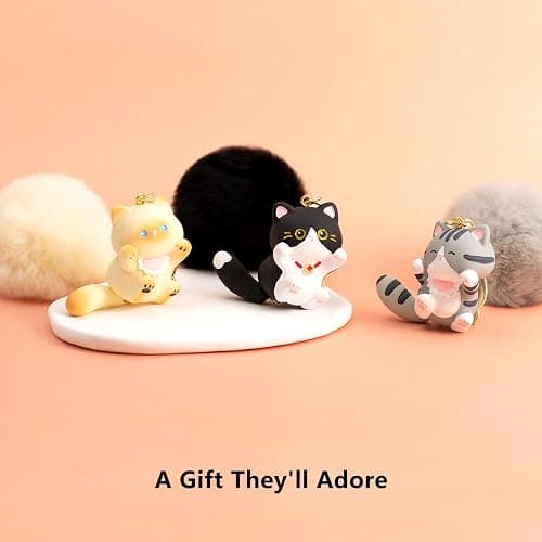 YILANFULL Kawaii Cat Keychain with Fluffy Pom Pom, Cute Bag Charm for Girls Women. Perfect Girly Gift & Backpack Decor thumbnail 6