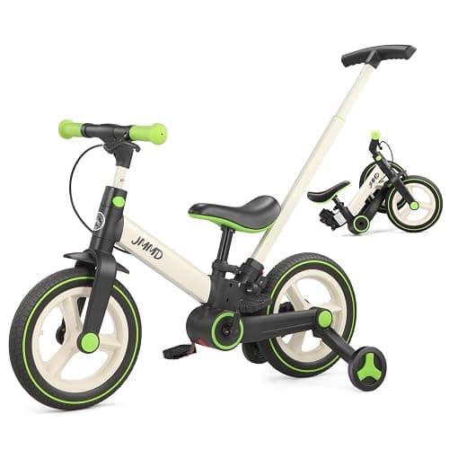 JMMD 6 in 1 Toddler Bike with Push Handle for Kids 18-60 Months, 12" Foldable Balance Bike with Training Wheels, Pedals, Brakes, Kickstand, Push Tricycle Toddler Gift & Toys for Boy & Girl - Image 1