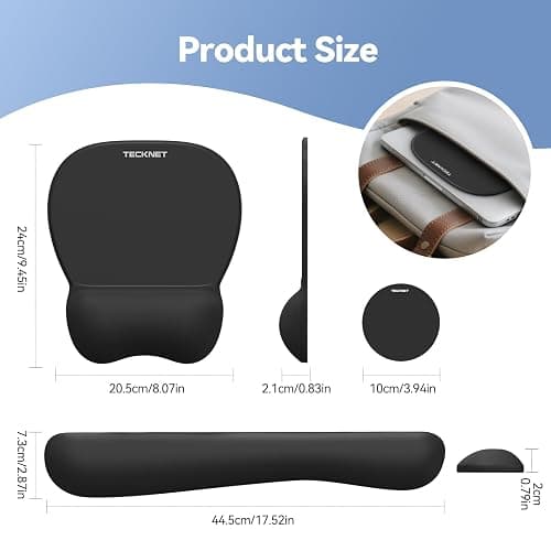 TECKNET Gel Mouse Pad Set with Wrist Rest and Keyboard Wrist Rest, Ergonomic Mousepad Rests with Non-Slip PU Base for Pain Relief, Computer, Laptop, Office & Home thumbnail 7