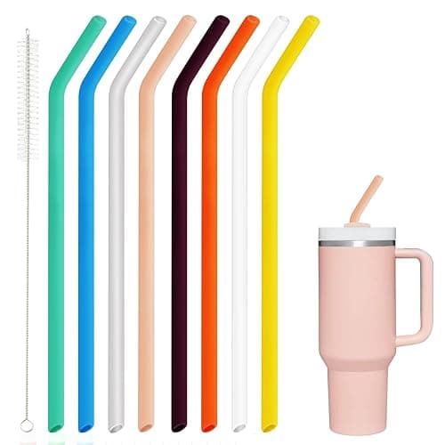 Aineedy 8 Pack Silicone Straws for Stanley 30 oz & 40 oz Tumblers, 12.4 in | 12” Long Reusable 0.4" Wide Drinking Straw with 1 cleaning brush. Fits select YETI and Simple Modern 30–40 oz tumblers - Image 1