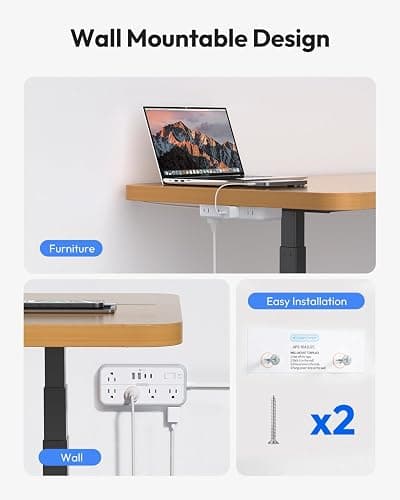 Flat Extension Cord 25 FT, NTONPOWER Long Surge Protector Power Strip, 10 Outlets 4 USB Ports (2 USB C), 3 Side 3 Prong & 2 Prong, 2700J, Overload Protection, Flat Plug Wall Mount, White, SurgePro thumbnail 6