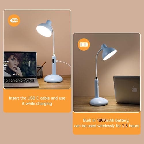 VAVOFO Wireless LED Desk Lamp with Touch Control - Adjustable 2700-7000K Color Temperature, 700LM Brightness, 360° Flexible Gooseneck, USB-C Charging, 2.5hrs Cordless Use (Blue) thumbnail 7