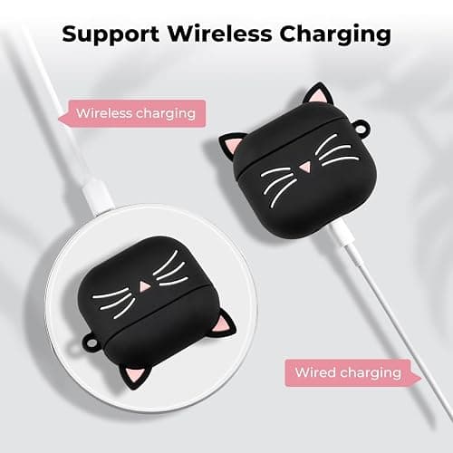 Mouzor for AirPods 4 Case, Cute Black Whisker Cat AirPods 4th Generation (2024) Case Funny 3D Cartoon Animal Shockproof Soft Silicone Charging Cases Cover with Carabiner for Kids Girls Women thumbnail 7