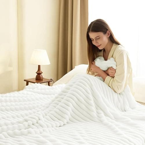 HIMEET Off White Throw Blanket for Couch - 300GSM Soft Cozy Blankets, Cute Small Lightweight Fleece Throws, Birthday Gifts, Home Dorm Decor, Off White, 50x60 Inches thumbnail 2