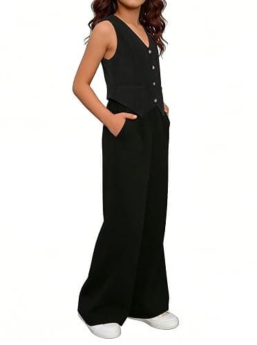 LuxyBear Girls Two Piece Outfits, Kids Vest And Wide Leg Pants Set, Back to School Outfits for Girls thumbnail 3