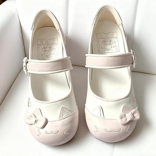 Women Cute Sneakers, Bow Detail Mary Janes 3D Cat Pattern Japanese Harajuku Style JK Shoes Lovely Round Toe Flats Pink Kawaii Kitten Footwear thumbnail 6