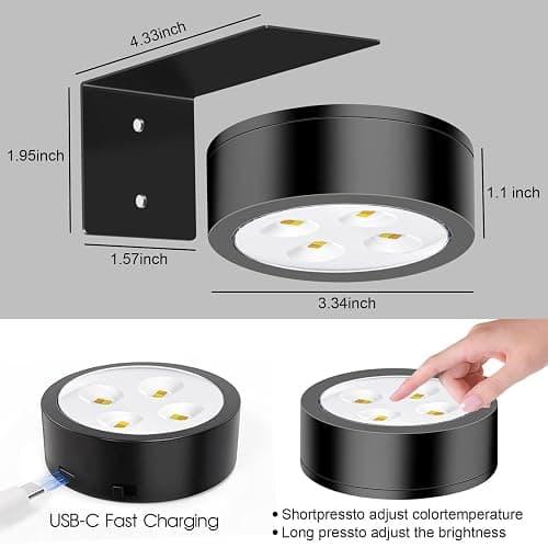SIXDEFLY Picture Lights for Wall, 3 Lighting Modes Magnetic Art Display Light,Rechargeable Battery Operated Led Painting Light with Remote Control Dimmable & Timer,3Pack Black thumbnail 6
