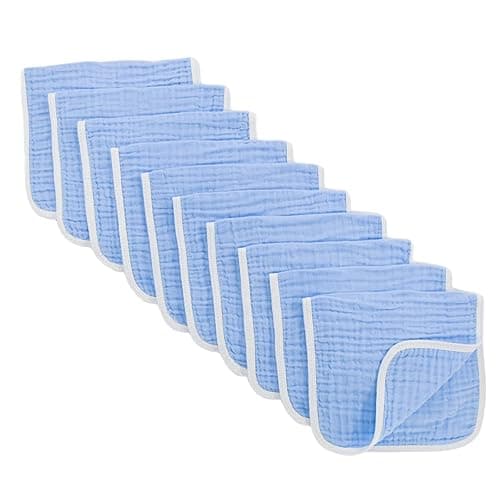 Synrroe Burp Cloths Large, Muslin Burp Cloths for Baby Girls and Boys, Pack of 10 Extra Absorbent and Soft Muslin, 6 Layers 20 by 10 Inches 100% Cotton (Blue 10 Pack)