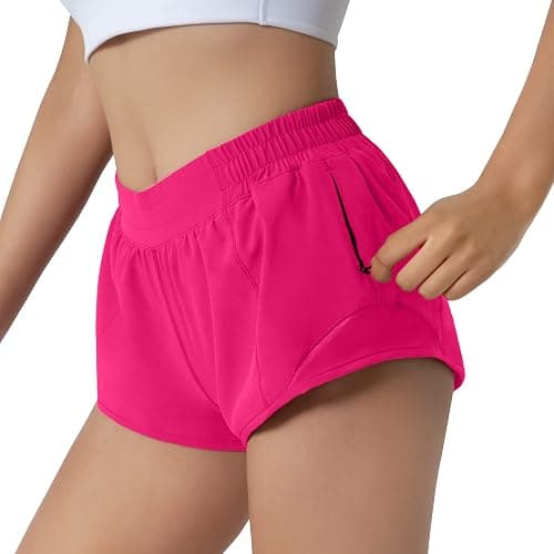 Aurefin Running Shorts for Women,Quick Dry Athletic Sports Shorts Lightweight Active Workout Gym Shorts with Zip Pocket thumbnail 2