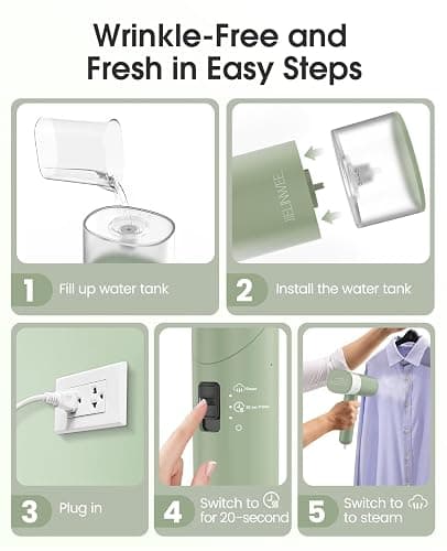 Handheld Steamer for Clothes, 1200W Foldable Travel Steamer, 20 Sec Preheat Garments Wrinkle Remover, 120V Portable Hand Iron with 150ml Water Tank, Clothes Steamer for Home Travel-Green thumbnail 8