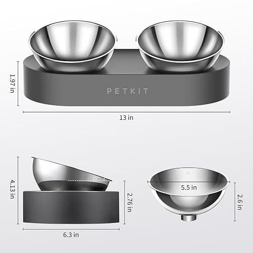 PETKIT 304 Stainless Steel Elevated Cat Bowls&Dog Bowls,Raised Cat Food and Water Bowl Set, Non-Slip, Anti Vomiting 15°Tilted Cat Small Animal Plate thumbnail 3