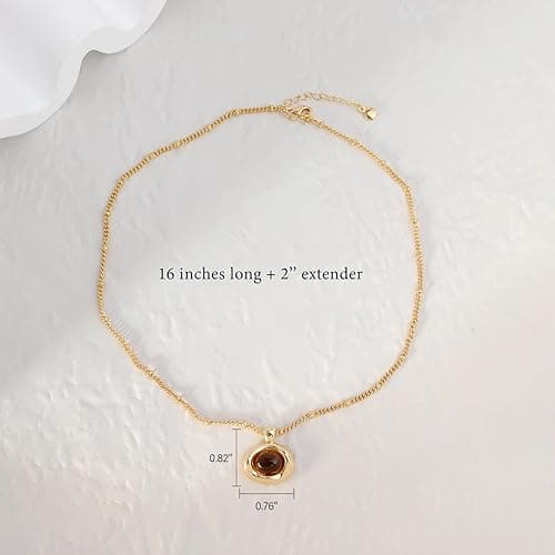 Jean Beau Gold Stone Pendant Necklaces for Women, Chunky Gemstone Dangle Necklace Wedding Prom Fashion Jewelry Gift thumbnail 4