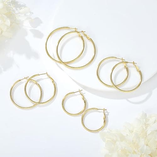 4 Pairs Silver Gold Hoop Earrings for Women | 14K Gold Plated Hoop Earrings Set Hypoallergenic Earring Lightweight Dangle Earrings Set thumbnail 7