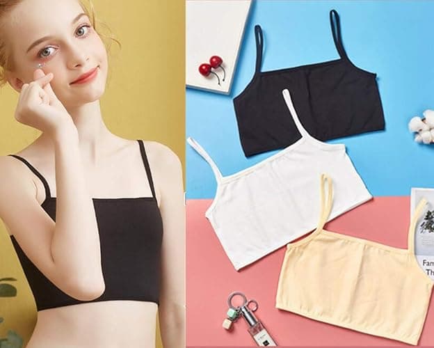 MANJIAMEI Girls Training Bra Cotton Spandex Cami Crop Bralette for Kids-3 Pack thumbnail 5