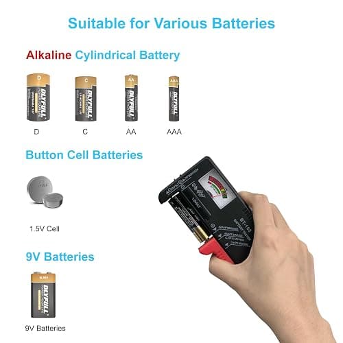 Dlyfull Battery Tester, Small Battery Testers Universal Battery Checker for AAA AA C D 9V 1.5V Button Cell Household Batteries thumbnail 2