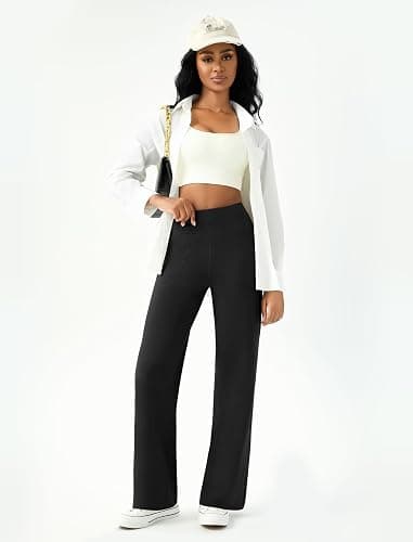 DLOODA Womens Wide Leg Yoga Pants Casual Work Dress Pants Lounge Sweatpants High Waist Comfy Loose Trousers with Pockets thumbnail 5