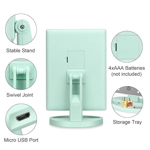 deweisn Tri-Fold Lighted Vanity Tabletop Mount Mirror with 21 LED Lights, Touch Screen and 3X/2X/1X Magnification, Two Power Supply Mode Make up Mirror,Travel Mirror thumbnail 3
