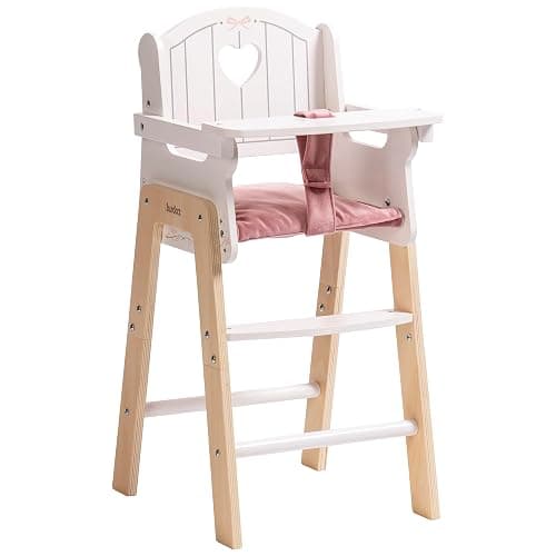 ROBUD Play High Chair, Pretend Play High Chair | with Cushion, Movable Table, Wooden Baby Doll Accessories, Fits 18-20 Inch Dolls, White - Image 1