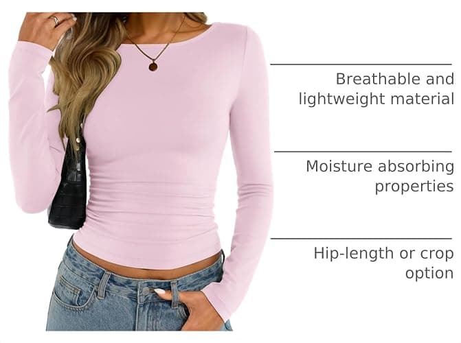 EasyGala Womens Cotton Boat Neck Long Sleeve Shirts Basic Going Out Stretchy Slim Fit Y2k Crop Tops thumbnail 4