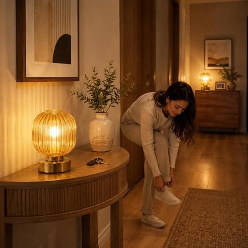 Elenhome Amber Touch Glass Table Lamp Set of 2, 3-Way Dimmable Bedside Lamps, Vintage Mid-Century Modern Nightstand Lamps for Bedroom and Living Room, Ambient Mood Lighting, LED Bulb Included thumbnail 7