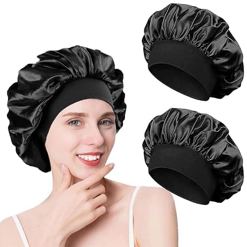 2 Pieces Bonnet Satin Cheveux Nuit, Bonnet en Soie pour Femme - Image 1