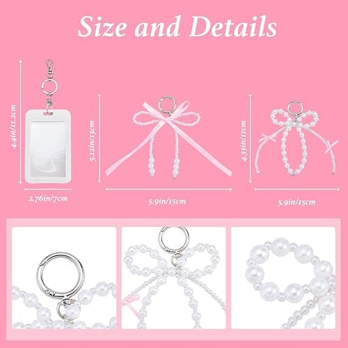 EVERJOYCRAFT 2 Sets Photocard Holder with Pearl Bow Cute Badge Holders | for 3.35"×2.07" Cards Decorative Protective Hard Acrylic Transparent Photocard Bus ID Bank Idol Card Case Keychain Bag Charm thumbnail 2