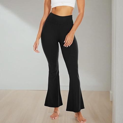 Sundwudu Black Flare Yoga Pants for Women-High Waist Flare Leggings Workout | soft thumbnail 8