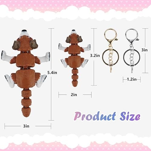 Waaaandefu 3D Printed Flexi Dog Set – Articulated Desk Figure 5.2 in with Mini Puppy Keychain 3.5 in, Gold & Spare Silver Ring, Poseable Collectible thumbnail 3