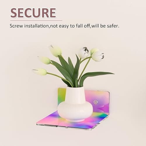 Sezanrpt 6 Inches Iridescent Small Wall Shelves, Acrylic Floating Shelf for Small Space, Acrylic Display Ledges for Funko Pop Figures, Home Décor, Plants, Smart Speaker, Digital Clock, 4 Pack thumbnail 7