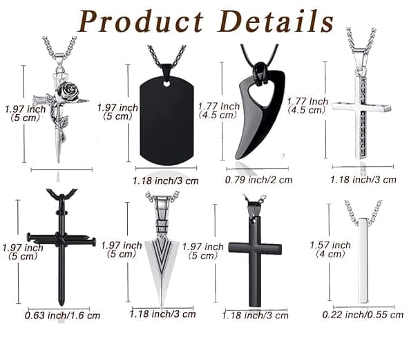 MAIBAOTA 8 Pcs Necklace for Men, Mens Necklaces Jewelry Set, Black and Silver Stainless Steel Necklace, Cross Pendant Necklace, 16-24 inches Chain thumbnail 5