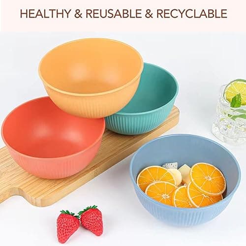 PUPOPIK Cereal Bowls Unbreakable 24 OZ, Plastic Bowls Reusable Light Weight Bowl, Microwave and Dishwasher Safe BPA Free Cereal Bowls heat Straw Bowl for Serving Soup and Salad thumbnail 3