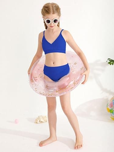 Adarl Girl's 2 Piece Swimsuit Solid Spaghetti Strap Bikini Sets Beach Bathing Suit Swimwear for Teen Girls thumbnail 3