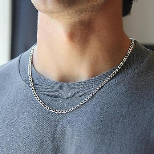 Jikasi Silver Chain for Men Stainless Steel Men's Necklaces Chain Cool Diamond Cut Cuban Link Chain for Men Hip-Hop Jewelry 4mm/6mm 17/18/20/22/24/26 Inches thumbnail 2