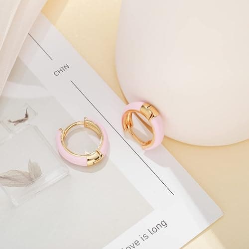 Lourny Small Hoop Earrings for Women, 18K Gold Plated Hypoallergenic Cute Enamel Huggie Earring Gifts for Women thumbnail 7