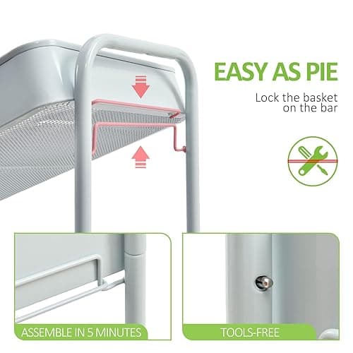 TOOLF 3 Tier Rolling Cart, Metal Utility Cart with Wheels & Wooden Top, Diaper Organizer Cart, Rolling Craft Storage Cart, Serving Trolley Cart for Kitchen, Office, Bathroom, Baby Nursery, Green - Green thumbnail 4