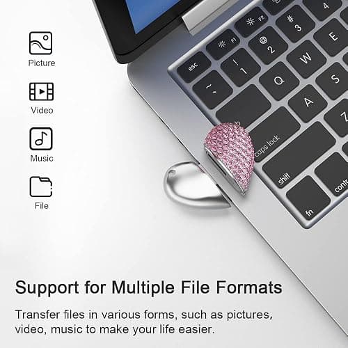 RAOYI 32GB Heart Shape USB 2.0 Flash Drive Crystal Memory Stick Thumb Drive Pen Drive Jump Drive Jewelry Pendant Necklace with Key Chain-Pink thumbnail 4