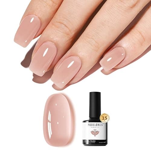 modelones Nude Gel Polish Jelly Natural Pink Gel Nail Polish | French Tip Base Color Translucent Soak Off U V Soap Nails for Nail Art Manicure at Home 15ML - Image 1