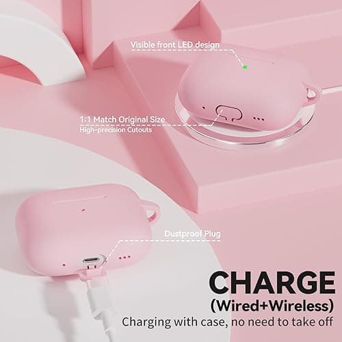 for AirPods Pro 2 Case, TNSNK Soft Silicone Case Cover Compatible with Airpods Pro 2nd/1st Generation for Women Girly, Pink iPod Cases with Cleaning Kit & Keychain, Anti-Scratch, Shockproof thumbnail 8