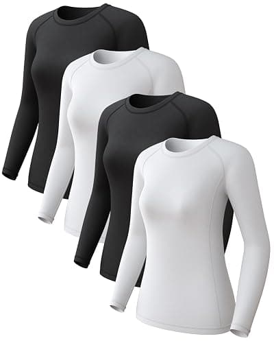 4 Pack Women's Long Sleeve Compression Shirts, Dry Fit Workout Athletic Sun Protection Cooling Tops for Yoga Running Gym - Image 1