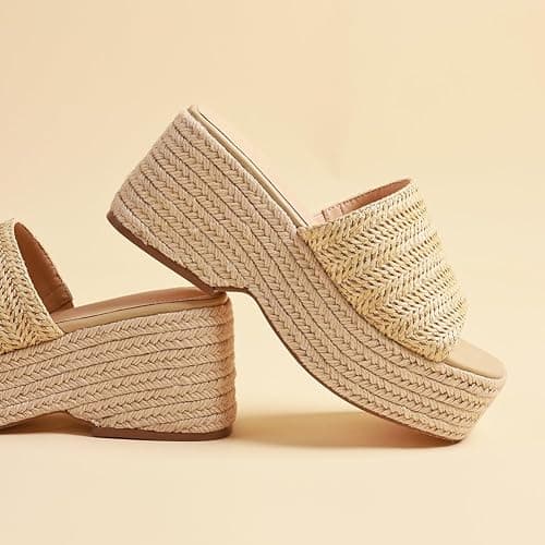 EQAUDES Platform Slip on Espadrille Sandals for Women Summer Wedges Slides -Flatform, Open Toe, Bohemia, Beach, Wedding thumbnail 6